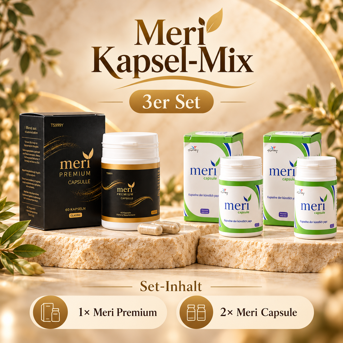 Meri Kapsel-Mix – Premium + 2× Meri Kapseln – Infografik