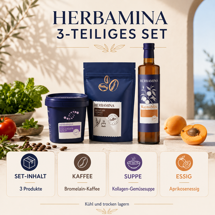 Herbamina Set – Kaffee, Suppe und Aprikosenessig