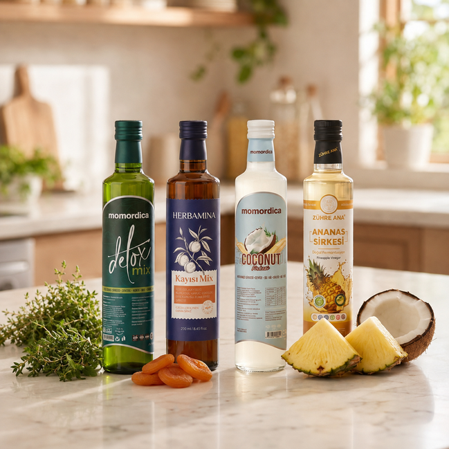 SlimVera Essig-Probierpaket – Hero-Produktbild mit vier Geschmacksrichtungen